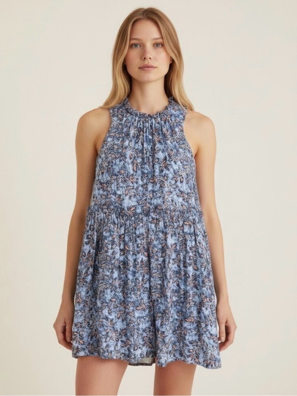 Lucky Brand Blue Floral Halter Swing Dress
